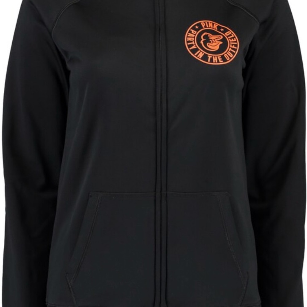 PINK Victoria's Secret Orioles Black Bomber Jacket with Orange Logo